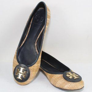 Tory Burch Canvas Straw Leather Flats Sz US 9.5M